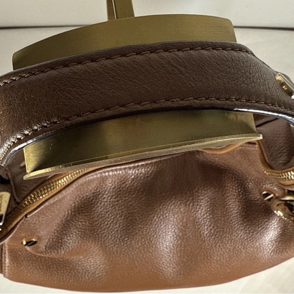 Michael Kors Leather 2way shoulder Crossbody Tote Brown Gold hobo  shoulder bag - Picture 5 of 14